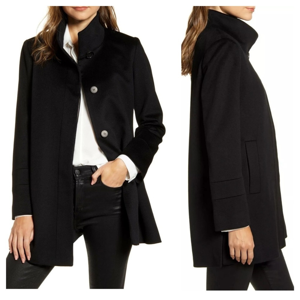 FLEURETTE Stand Collar Wool Car Coat In Black Wool Sz 2
